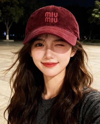 Miu Miu Corduroy Logo Baseball Cap