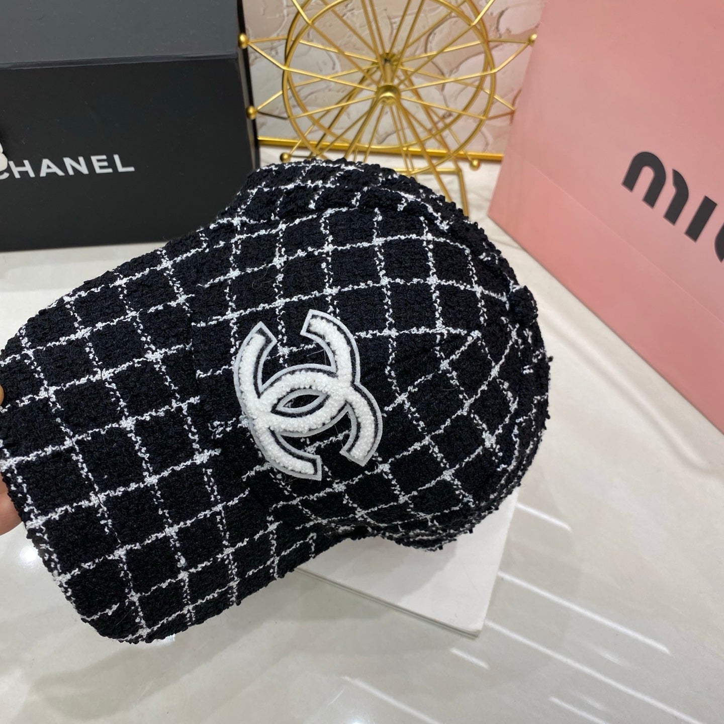 CHANEL Checkered Baseball Cap