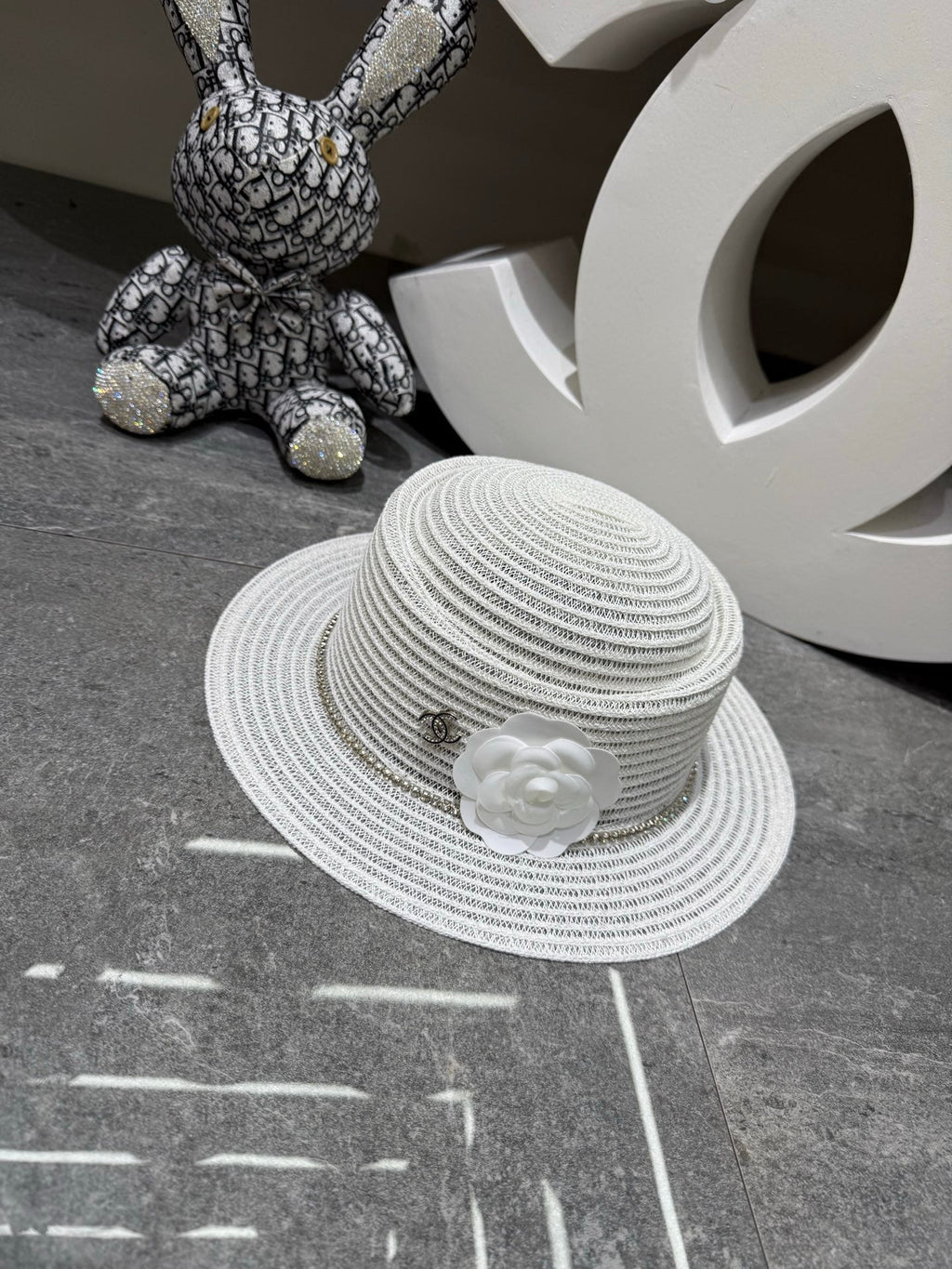 Chanel Linen Concave Crown Flat-Brimmed Hat