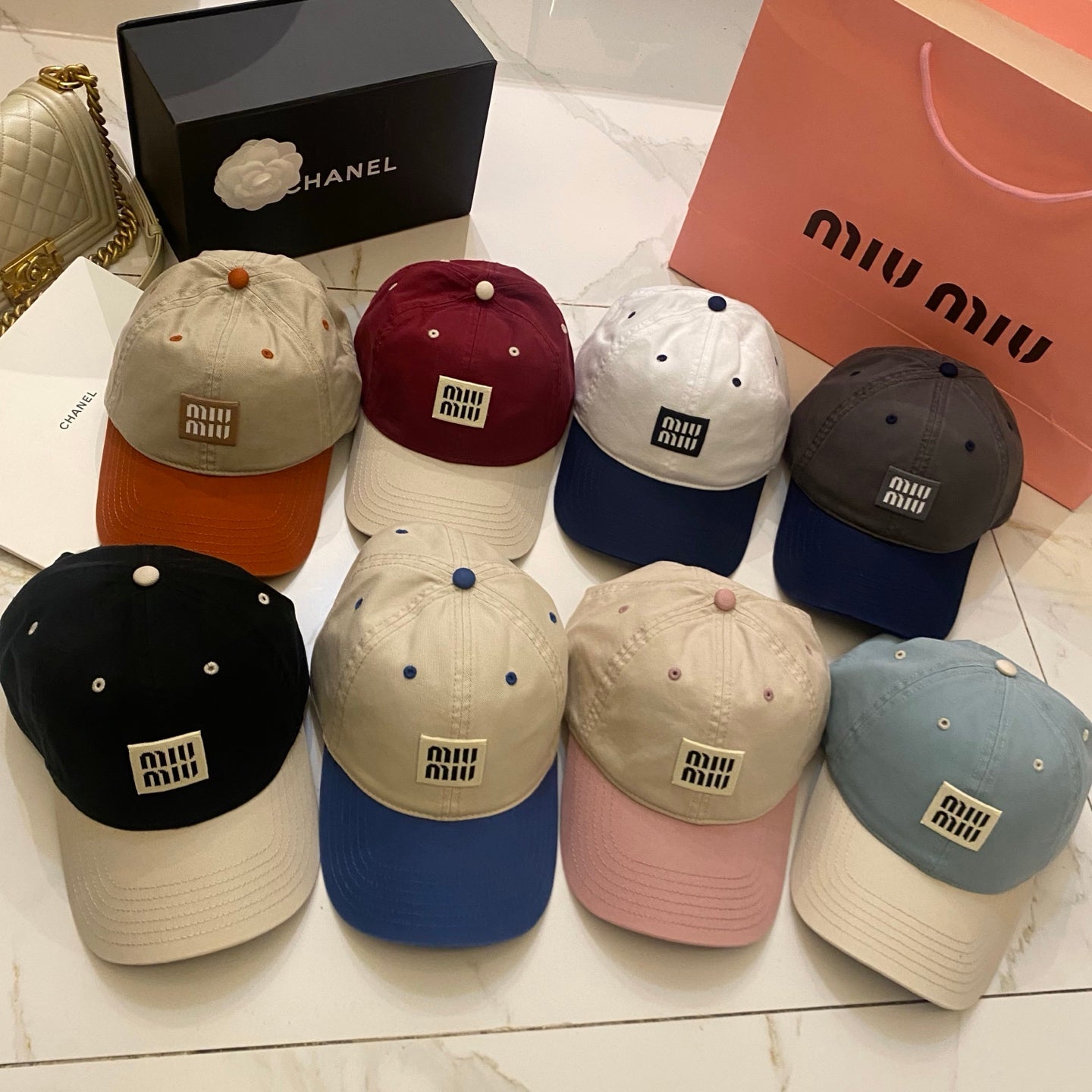 MiuMiu Color-Blocked Logo Baseball Cap