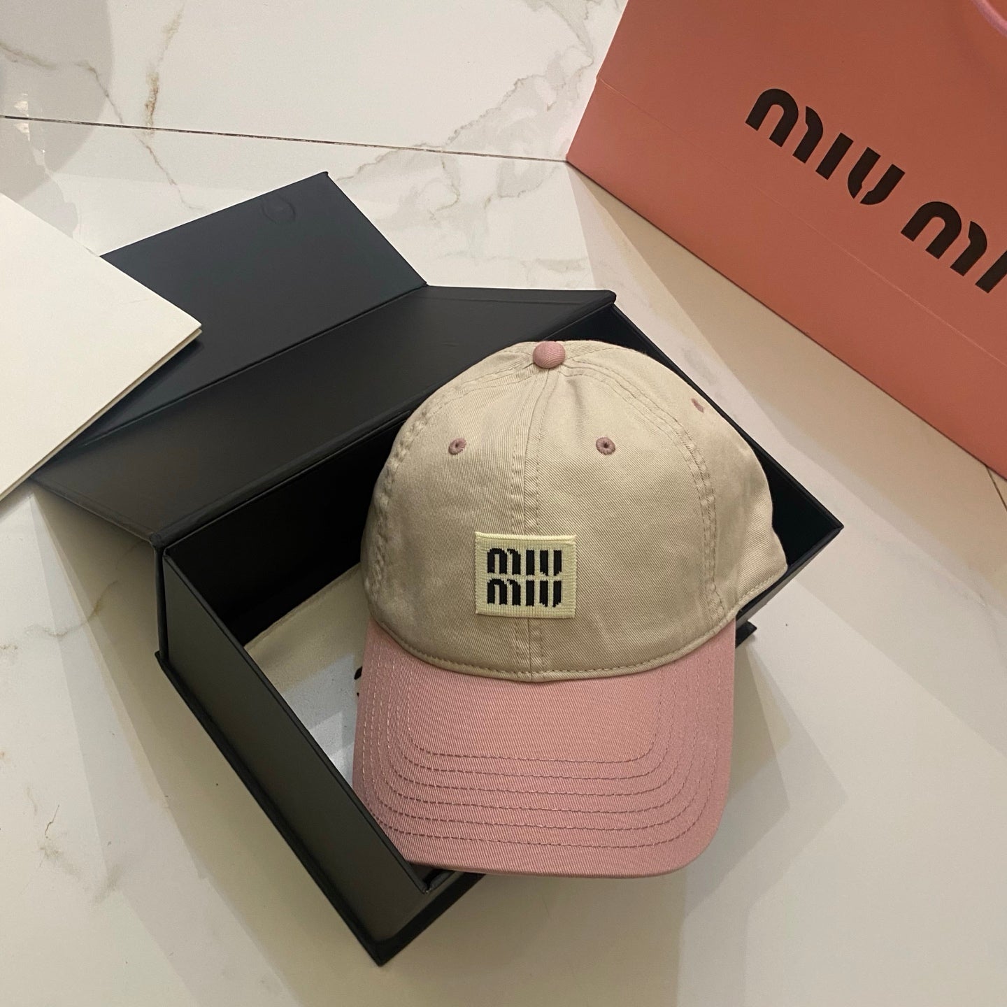 MiuMiu Color-Blocked Logo Baseball Cap