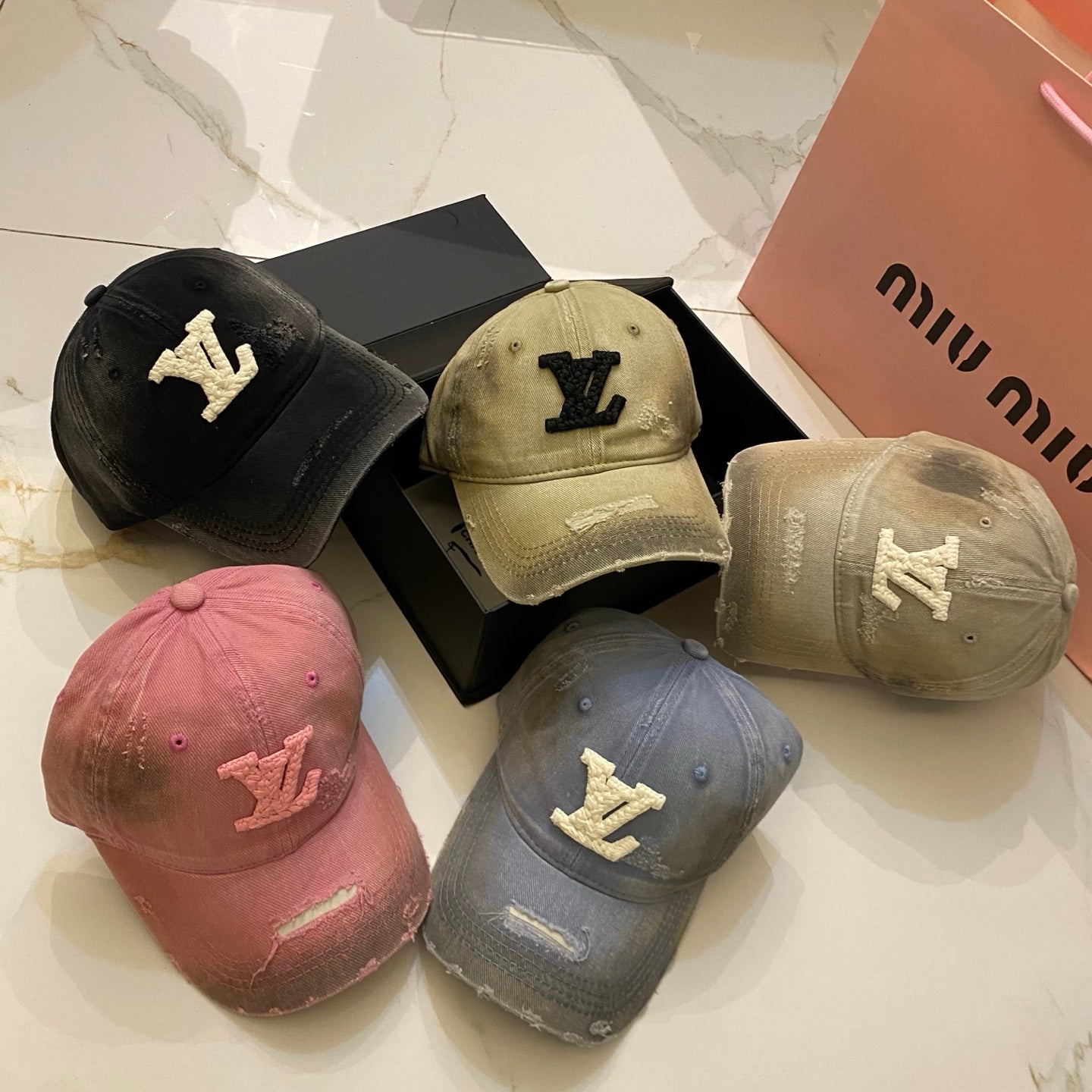 LV Baseball Cap with Distressed Craft and Woven Logo